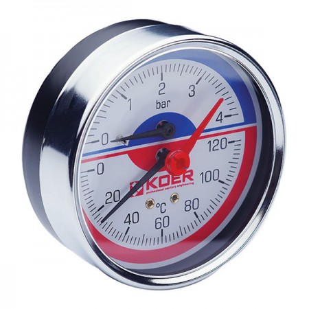Термо-манометр аксіальний (KOER KM.812A) (0-4 bar), D 80мм, 1/4''-1/2'' (KR0221)