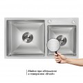 Мойка для кухни с двумя чашами интегрированная Lidz Handmade H7843 (LDH7843BRU35387) Brushed Steel 3,0/1,0 мм - Фото 2