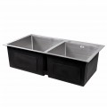 Мойка для кухни с двумя чашами интегрированная Lidz Handmade H7843 (LDH7843BRU35387) Brushed Steel 3,0/1,0 мм - Фото 3