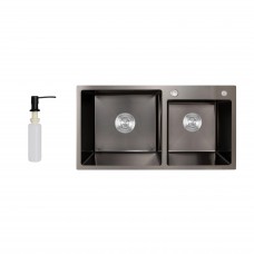 Мойка для кухни с двумя чашами интегрированная Lidz Handmade H7843 (LDH7843BPVD45586) Brushed Black PVD 3,0/1,0 мм