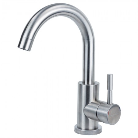 Смеситель для раковины гусак изогнутый на гайке SS AQUATICA KT Ø35 (KT-1A270P)
