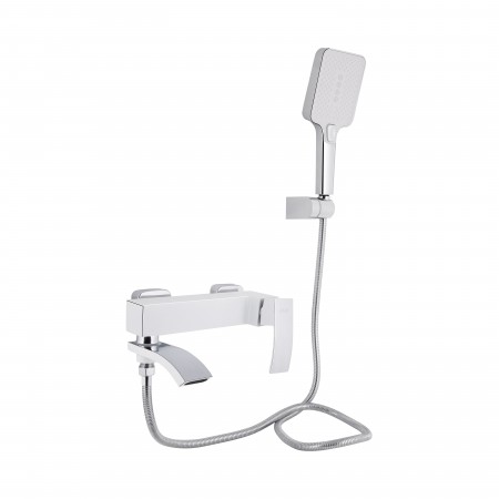 Змішувач для ванни Qtap Swan Cascada з поворотним виливом (з душовим гарнітуром) QTSWA260CRW45569 Chrome/White